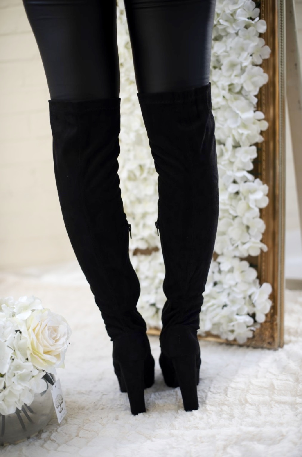 block heel thigh high boot